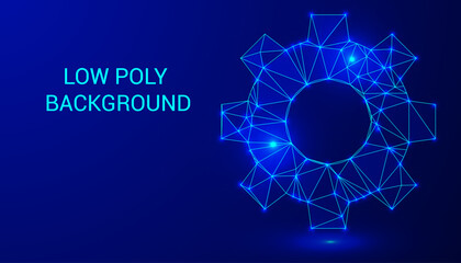 Low Polygonal vector illustration of a mechanism, Gear, Setting icon isolated on a blue background