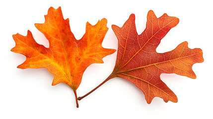 Fototapeta premium Two Orange and Red Autumn Leaves Isolated on White Background