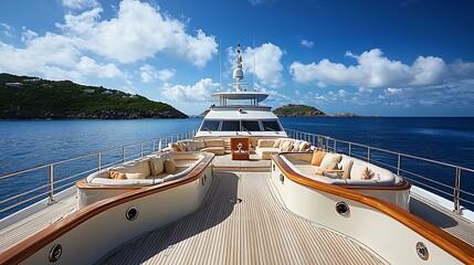 Fototapeta premium Luxurious yacht deck, Caribbean scenery, sunny day, cruise vacation, ideal for travel brochure