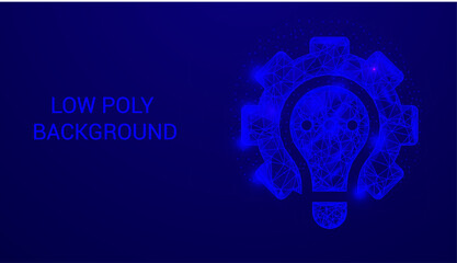Low Polygonal vector illustration of a mechanism, Gear, Setting icon isolated on a blue background