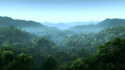 Obraz premium Misty Green Mountain Forest Landscape