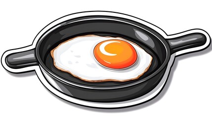 A single fried egg rests within a black frying pan
