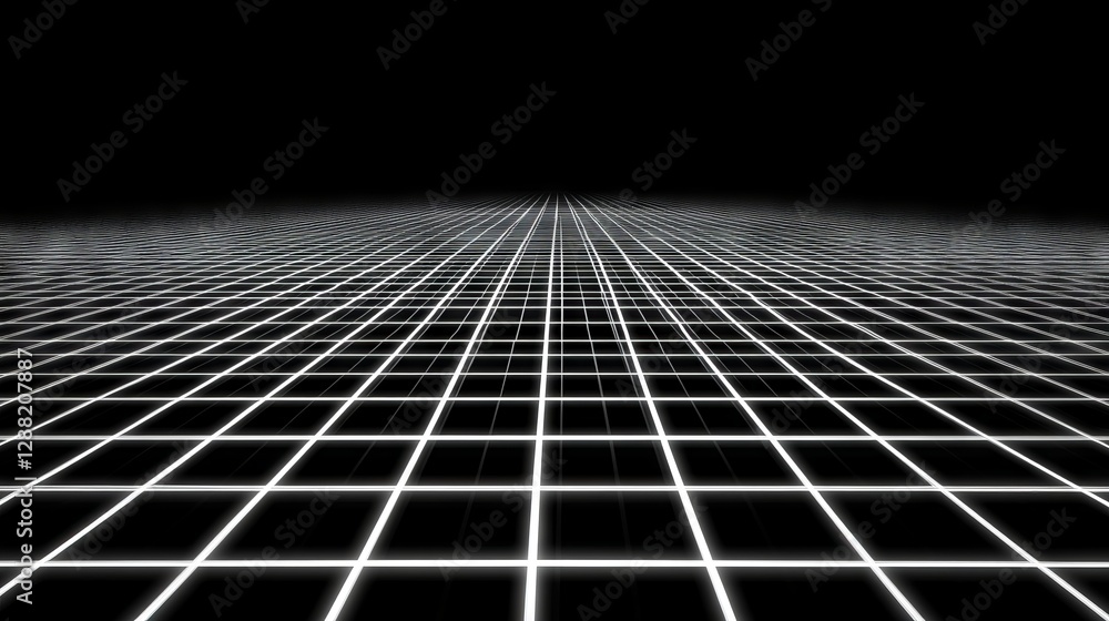 Poster a modern pattern texture featuring 3d abstract math shapes in black and white, with a futuristic cyb