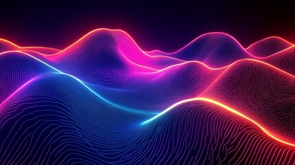 Fototapeta premium A 3D animation with a groovy Y2K aesthetic, featuring rainbow LGBT Pride neon abstract glowing lines in space. It creates a calming VJ background or 4K footage at 30fps, with a retrowave sci-fi disco