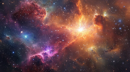 Vibrant nebula with colorful cosmic clouds and countless stars. Abstract space background perfect for wallpaper or backdrop. Explosive and dynamic cosmic art.