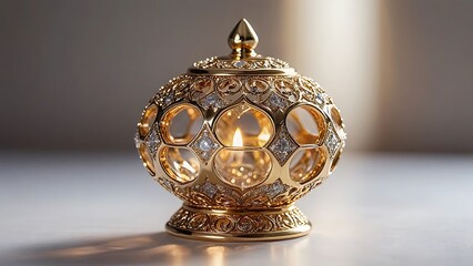 Ornate Gold Candle Holder with Crystal Accents