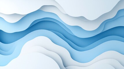 Fototapeta premium Abstract Blue and White Layered Paper Art Design with Wavy Shapes