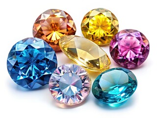 Fototapeta premium High-resolution images of isolated, vintage topaz gemstones: blue, yellow, and pink.