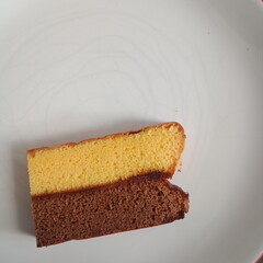 two layered cake on a white plate