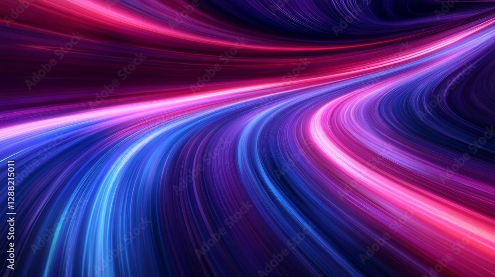 Poster a 3d rendering of a pink and blue neon-lit square portal warp tunnel with glowing energy and speed, 