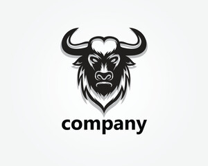 creative bull logo, black and white bull mascot logo design template