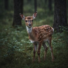 A tiny baby deer with sparkly antlers and an innocent gaze.