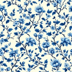 Beautiful floral pattern featuring blue flowers on a soft white background.