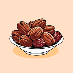 Flat-style vector illustration of traditional Ramadan foods, including dates, kolak, porridge, soup, and sweets. Perfect for Islamic-themed content, food blogs, and festive designs
