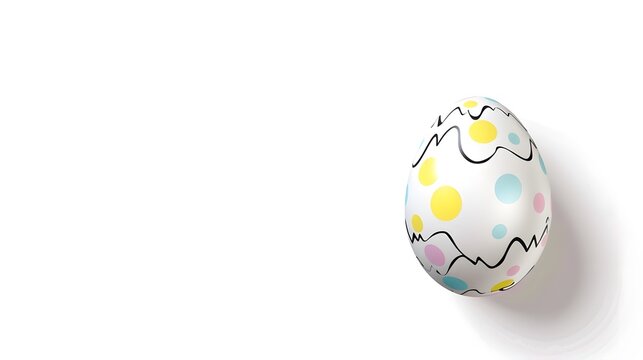 Blank greeting card featuring a simple Easter egg illustration in the center, outlined in black with pastel-colored accents, on a pristine white background. Ample space for a personalized message.