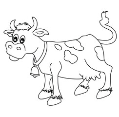 Cute cartoon hand drawn vector funny cow coloring page.