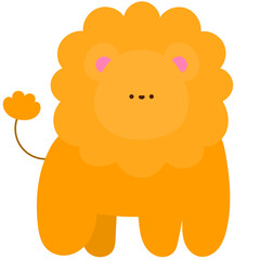Cute fluffy lion , adorable wild animal flat vector illustration