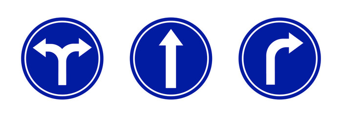 continuing roads, fork roads, and turning roads. set of sign road.