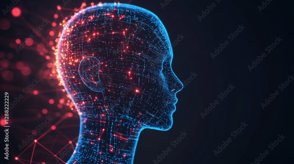 Poster a blue cyber human brain and technology concept is depicted in a science presentation with a futuris