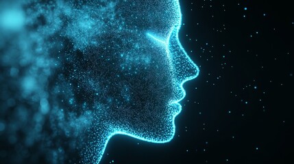 A blue concept illustration showcasing a futuristic robot with an artificial intelligence AI and a circuit board brain, set against a glowing background of IT connections, symbolizing innovation