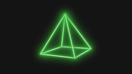 pyramid square 3d with green glow effect, endless rotate horizontal, video animation for holographic technology element - Powered by Adobe