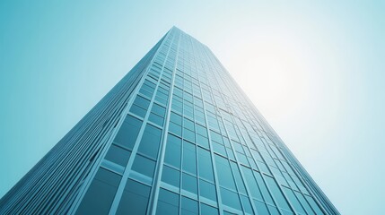 Obraz premium Tall modern skyscraper with glass facade under bright sunlight