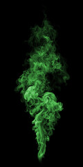 Isolated Wispy detailed Green Smoke with some turbulences and a linear upward shape on a black background