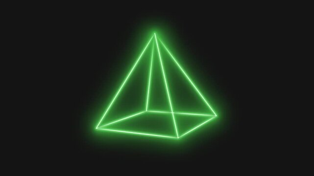 pyramid square 3d with green glow effect, endless rotate horizontal, video animation for holographic technology element