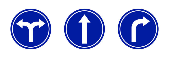 set of sign road. continuing roads, fork roads, and turning roads.