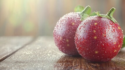 Dewy red tomatoes on rustic wood, kitchen background, food photography