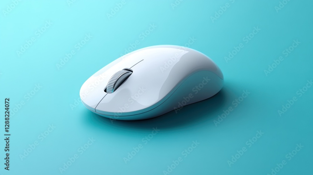 Poster white wireless computer mouse on teal background