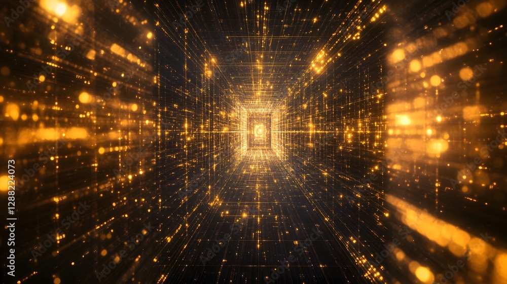 Poster golden digital tunnel abstract data stream futuristic technology