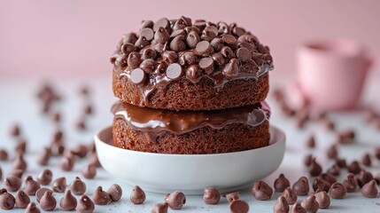 Double-layer chocolate cake, studio shot, pink background, dessert recipe