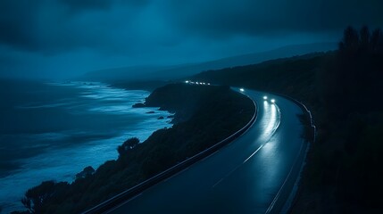 night road ocean coastline drive