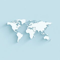 Simple World Map on Light Blue Background