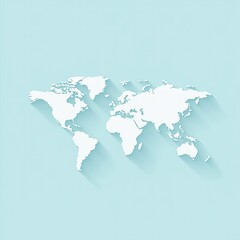 Fototapeta premium World map, light blue background, 3D effect
