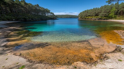 Secluded Cove with Crystal Clear Turquoise Water and Sandy Shore