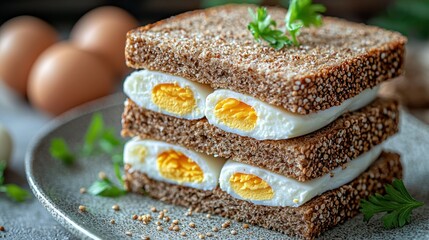 Egg salad sandwich, wholemeal bread, kitchen, breakfast