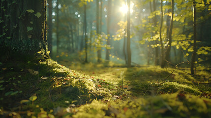 Fototapeta premium Dreamy Autumn Leaves Floating in Sunlit Air