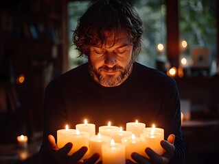 Glowing Counselor Surrounded by Soft Candlelight Offering Empathetic Solace in Reflective Space