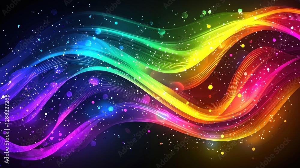 Poster rainbow waves abstract background with sparkling lights