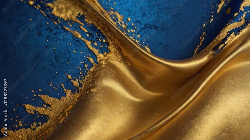 Poster abstract blue and gold background with luxurious texture design and shiny golden surface with wave p