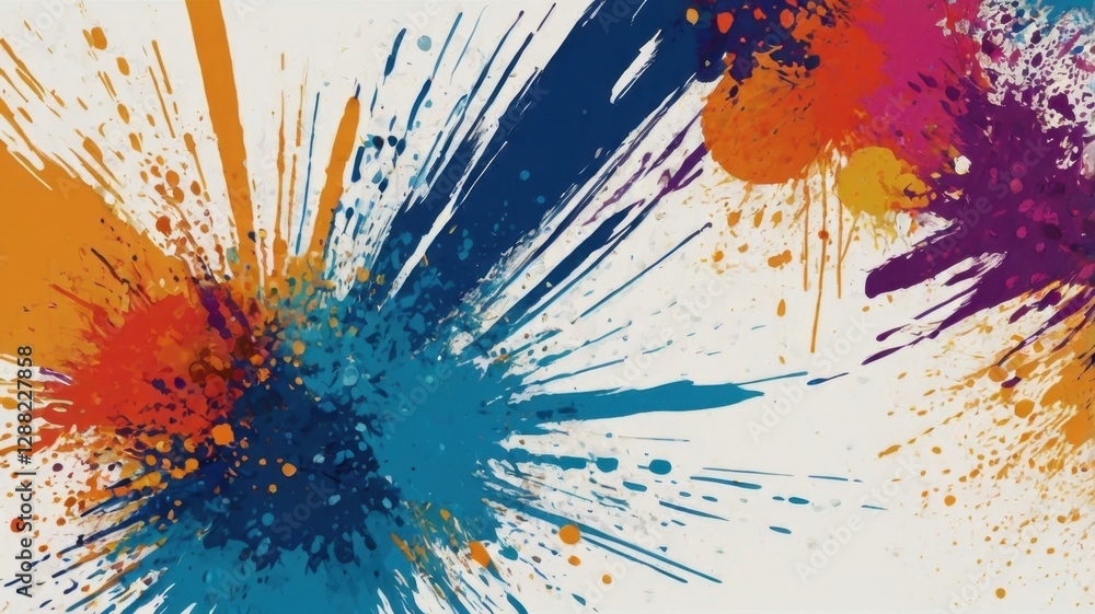 Poster abstract colorful brush strokes background featuring dynamic splatters and vibrant paint texture wit