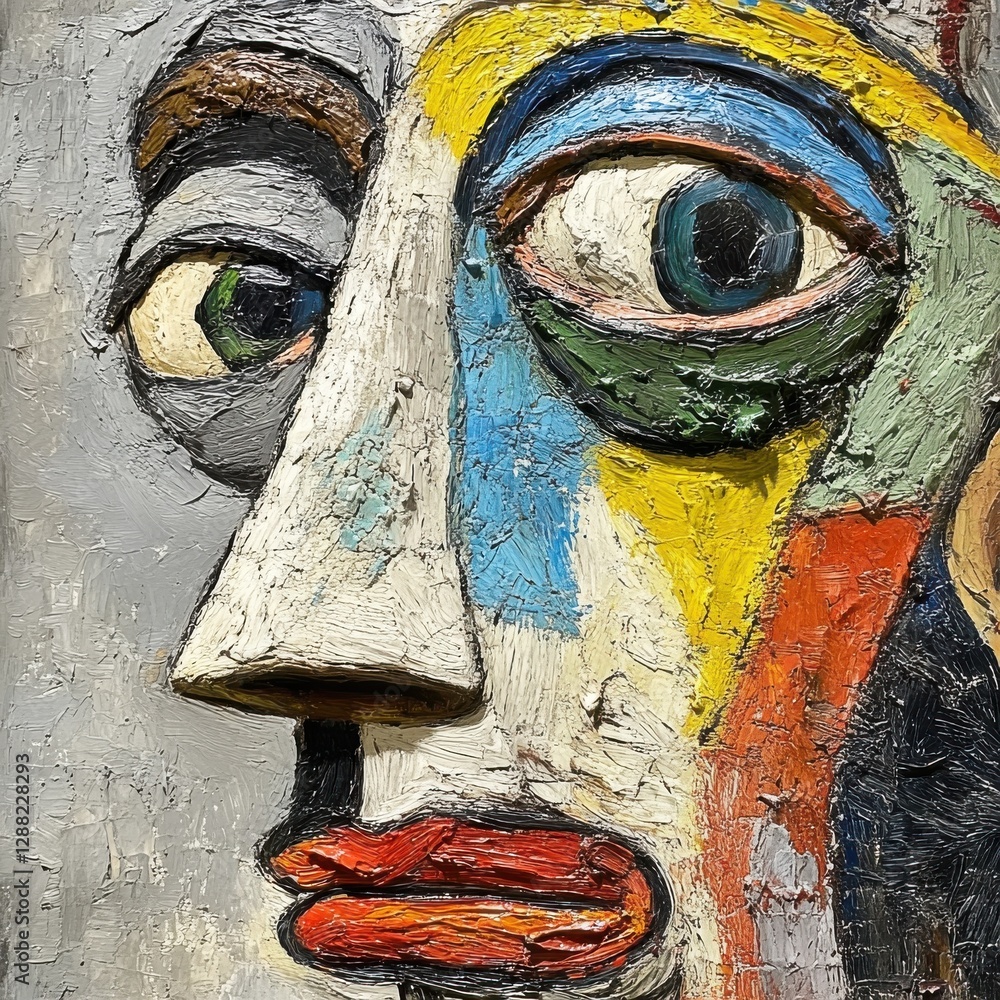 Poster abstract portrait featuring vibrant colors and expressive brush strokes conveying emotion and depth 