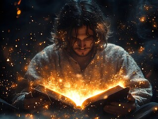 Empathetic Counselor with Glowing Journal in Mystical Radiance Captures Understanding and Guidance