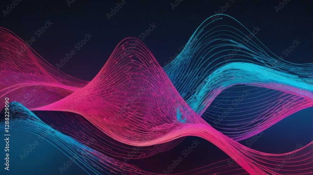Poster modern tech gradient abstract background with wavy lines in pink and blue colors