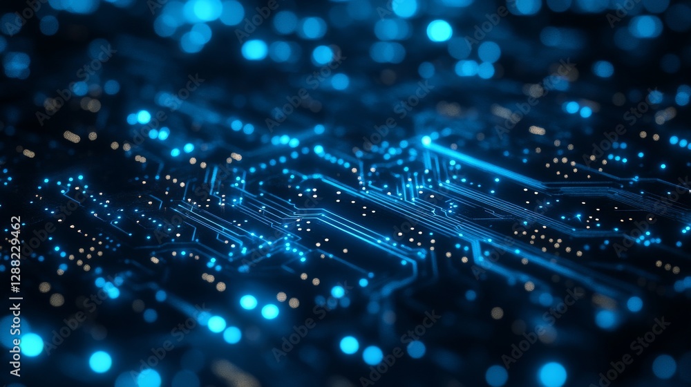 Poster a futuristic technology background in 3d abstract style, with thin glowing neon blue laser lines on 