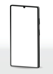 Realistic smartphone mockup. Mobile phone vector with isolated on white background. Device front view. 3D mobile phone with shadow. Realistic, high quality smart phone mockup for ui ux presentation.