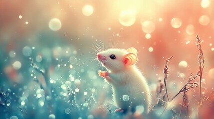 A pair of charming white cartoon mice in a wintery scene. Kawaii desktop wallpapers showcasing pets that resemble domestic rats
