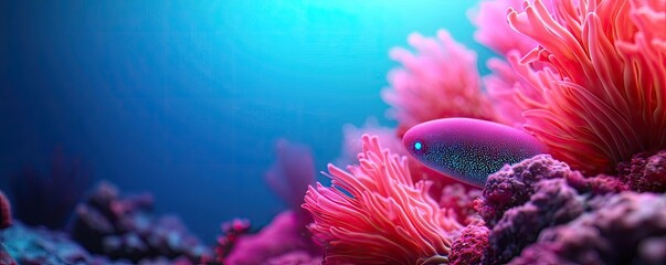 Naklejka premium Ocean acidification idea. Vibrant underwater scene featuring coral reefs and colorful fish in a serene ocean.